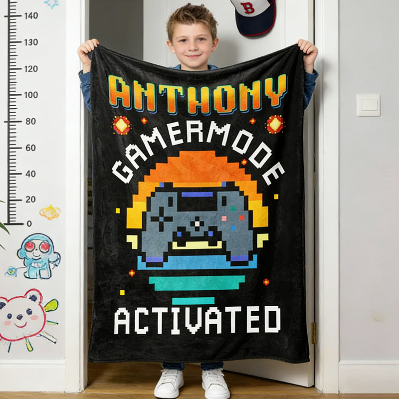 Personalized Video Gaming Throw Blanket with Name Home Decor Birthday Gift for Geek Lover