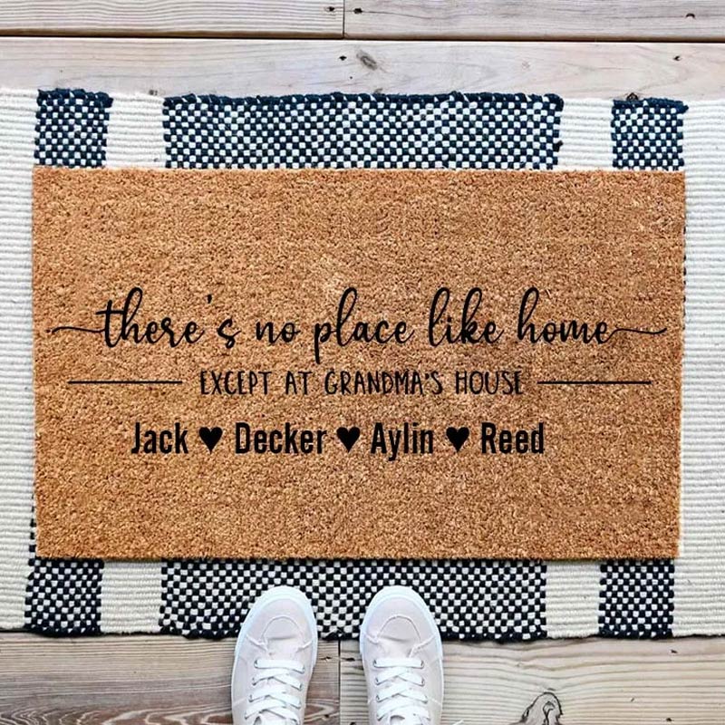 Personalized There's No Place Like Home Doormat Custom Grandma's House Welcome Mat Indoor Outdoor Rug Home Decor Gift for Family Grandkids Entryway