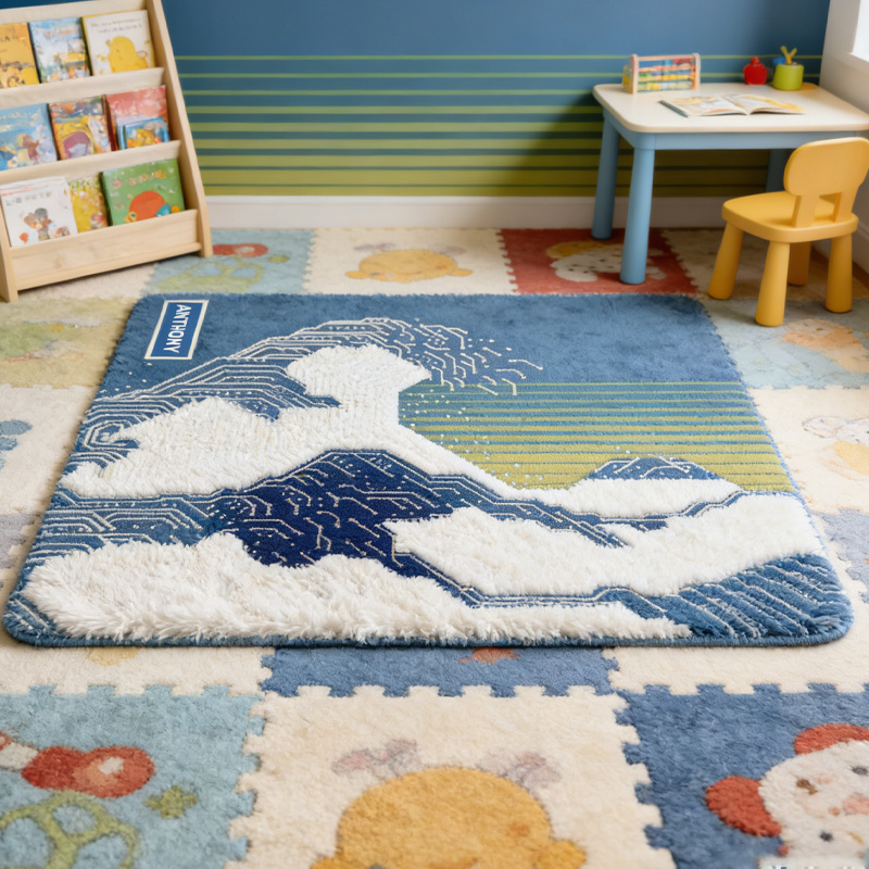 Personalized Circuit Board Rug PCB The Great Wave Tech Lover Carpet Doormat Gamer Room Decor Gift for Geek Lover