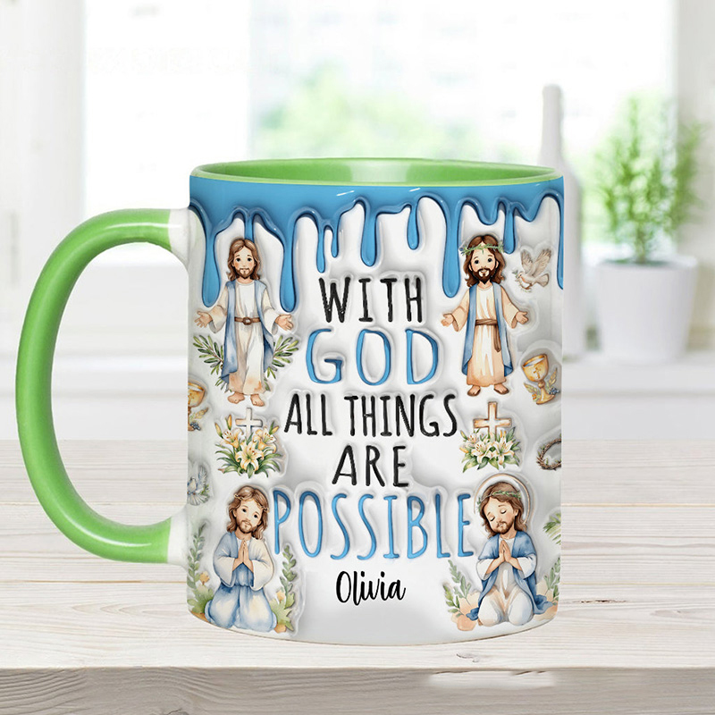 Personalized with God all Things are Possible Jesus Ceramic Mug with Name Religious Inspirational Gift Christian Gift for Jesus Lover