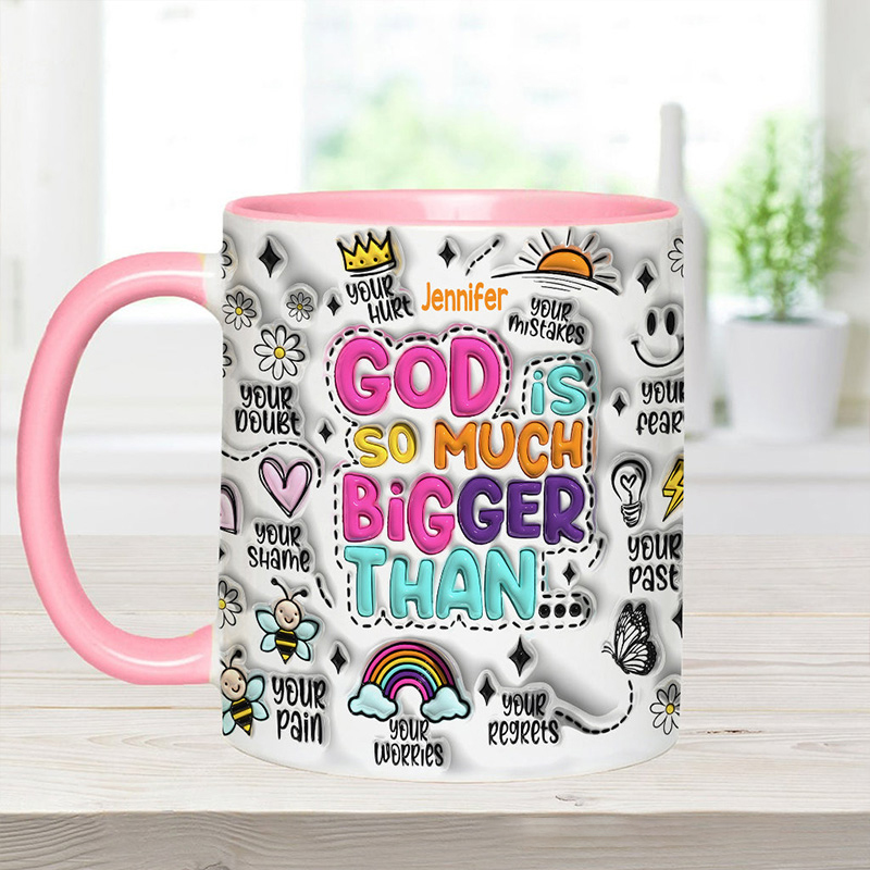 Personalized God is so Much Bigger Ceramic Mug with Name Religious Inspirational Gift Christian Gift for Women and Girls