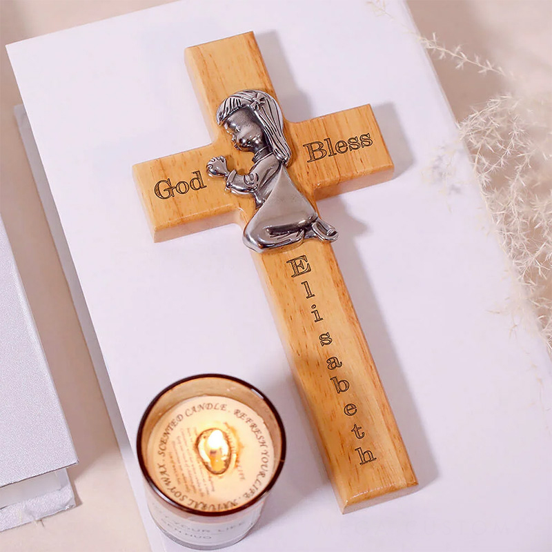 Personalized Wood Blessing Cross with Name Religious Gift Faith Inspired Home Decor Gift First Communion Baptism Gift for Girls and Boys