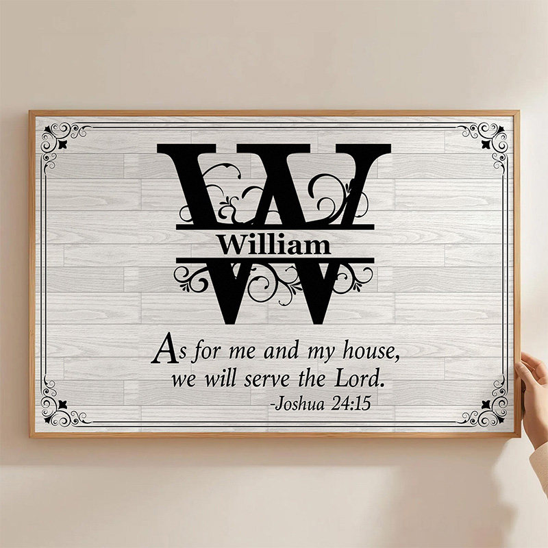 Personalized we will Serve the Lord with Initials of Family Name Frameless Poster with Name Wall Decor Home Decor Religious Gift 
