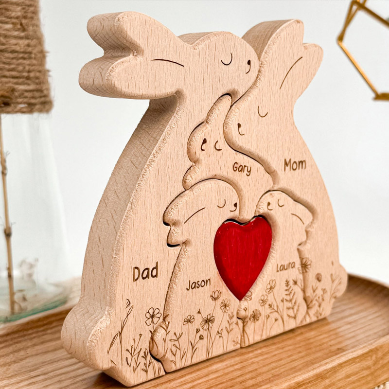Personalized Wooden Bunny Family Decor Custom Engraved Name Sign Rustic Home Decoration Gift for Mom Dad Kids Birthday Mother's Day Father's Day
