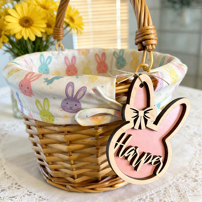 Personalized Bunny Easter Basket Tag Custom Easter Place Card Name Easter Basket Name Charm Kid Easter Basket Child Gift for boy and girl