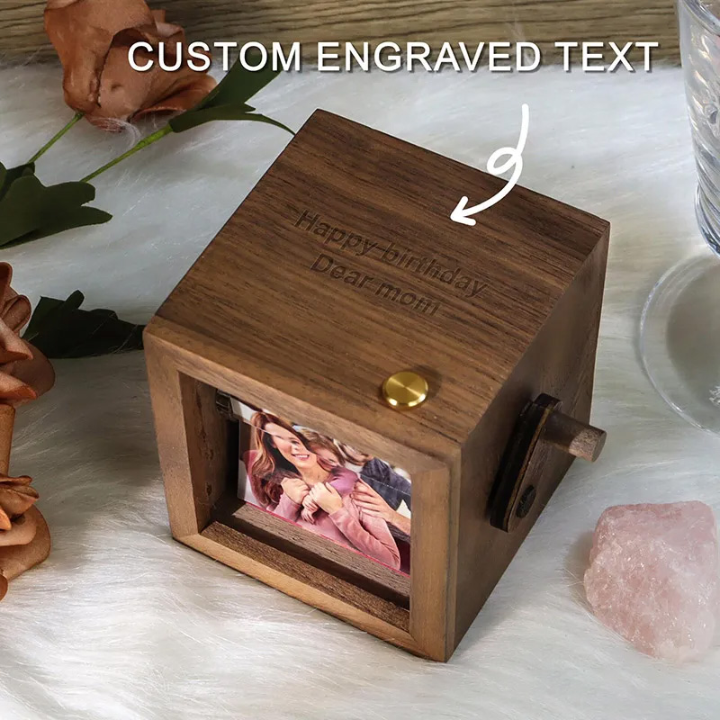 Personalized Lighted Photo Flipbook Box Hand-Cranked Wooden Memory Album Custom Photo Flipbook Frame Gift for Family