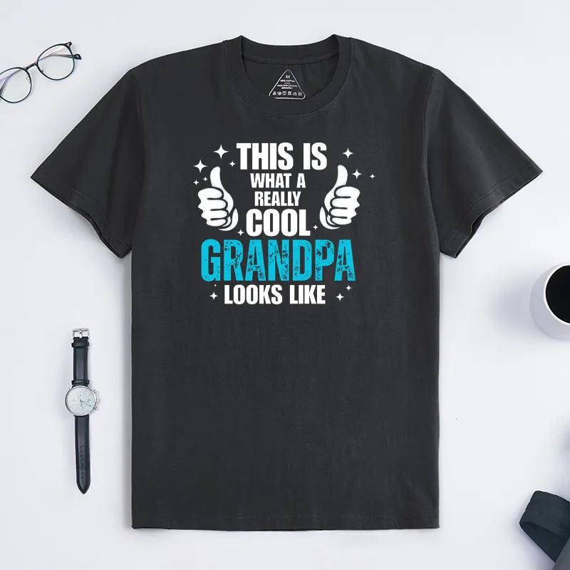 Personalized Grandpa T-Shirt Custom This Is What a Really Cool Grandpa Looks Like Gift for Grandfather Father's Day Birthday Comfortable Cotton Shirt