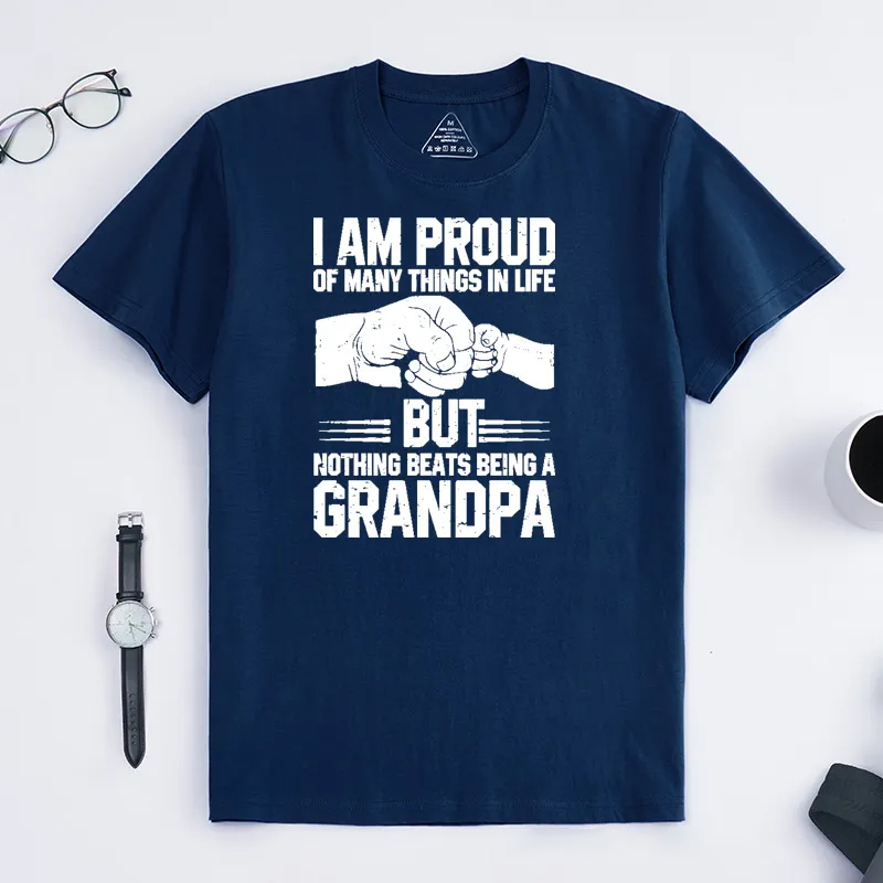 Personalized Grandpa T-Shirt Custom I Am Proud Nothing Beats Being a Grandpa Gift for Grandfather Father's Day Birthday Comfortable Cotton Shirt