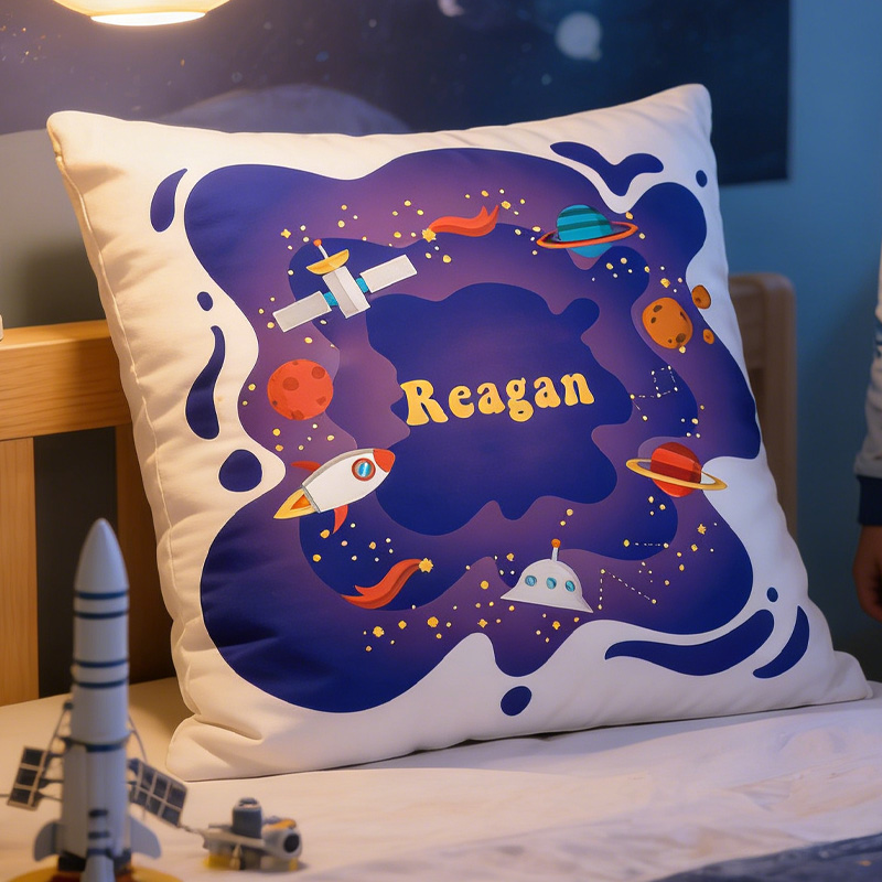 Personalized Space Theme Astronaut Rocket Throw Pillow Astronomy Gift for Nerd Geek Lover