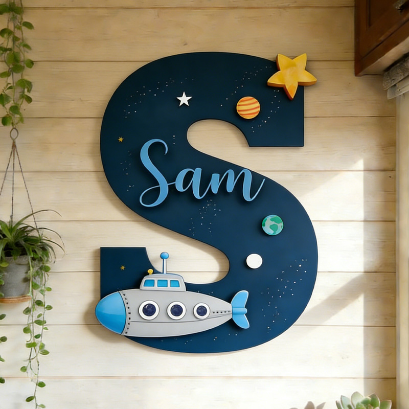 Personalized Initials Rocket 3D Wall Space Home Decor for Geek Lover