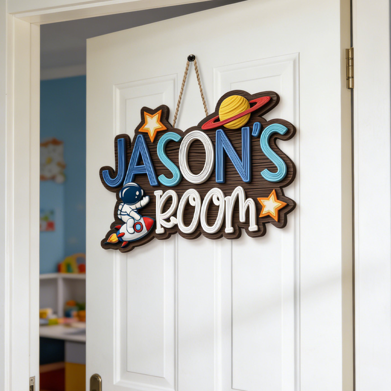 Personalized  Astronaut Door Sign 3D Printed Kids Wall Space Home Decor for Geek Lover