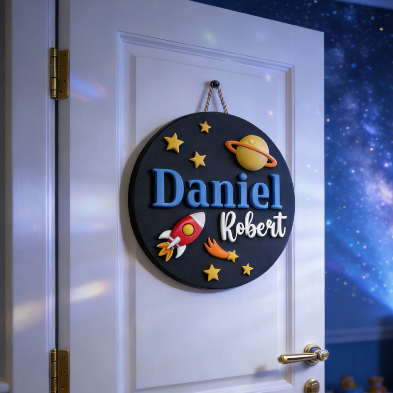 Personalized Astronaut Door Sign 3D Printed Kids Wall Space Home Decor for Geek Lover