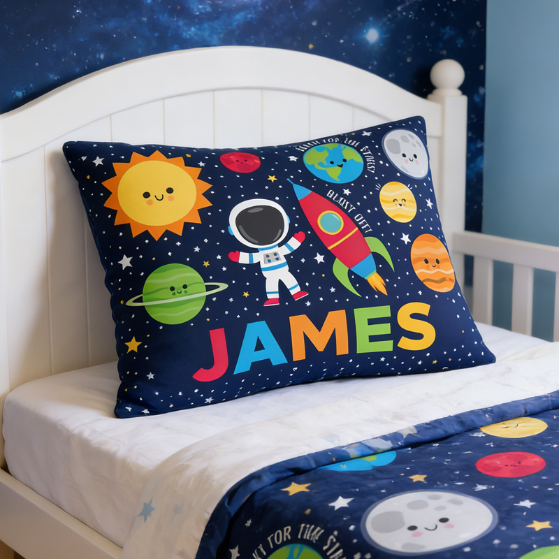Personalized Galaxy Spaceship Throw Pillow Cover with Name Outer Space Kids Bedding Home Decor Christmas Birthday Gift for Geek Lover