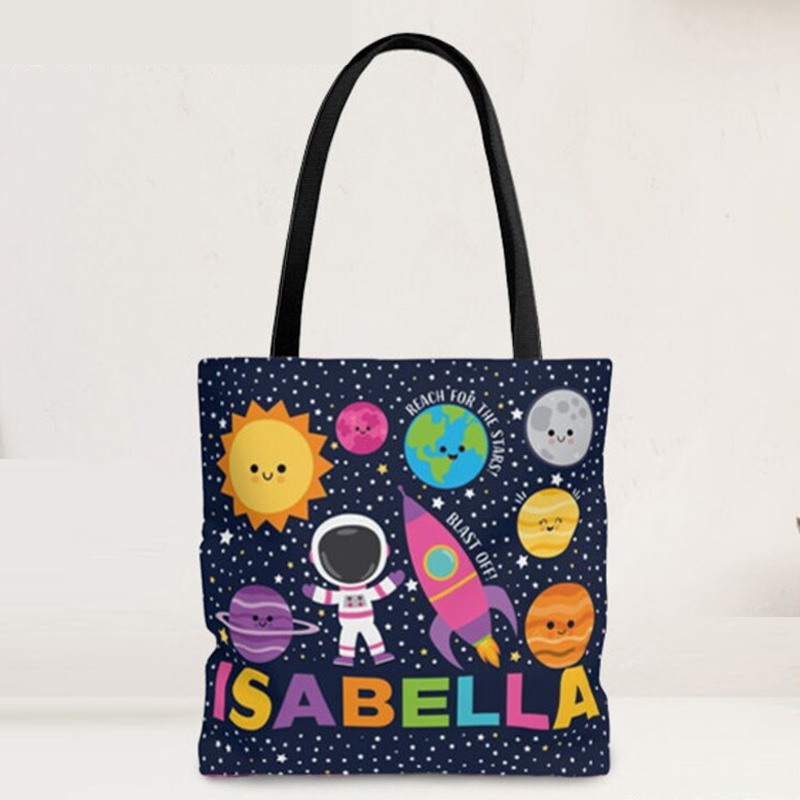 Personalized Space Tote Bag Gift Planets Spaceship Boys Daycare Bag School Rocket Solar System Treat Favor Bag for Geek Lover