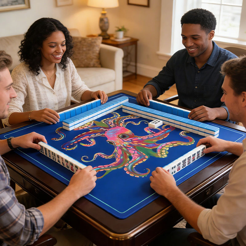 Personalized Mahjong Octopus Mat Accessory Travel Portable Playing Surface Nonslip Backing Noise Reduction Table Protection