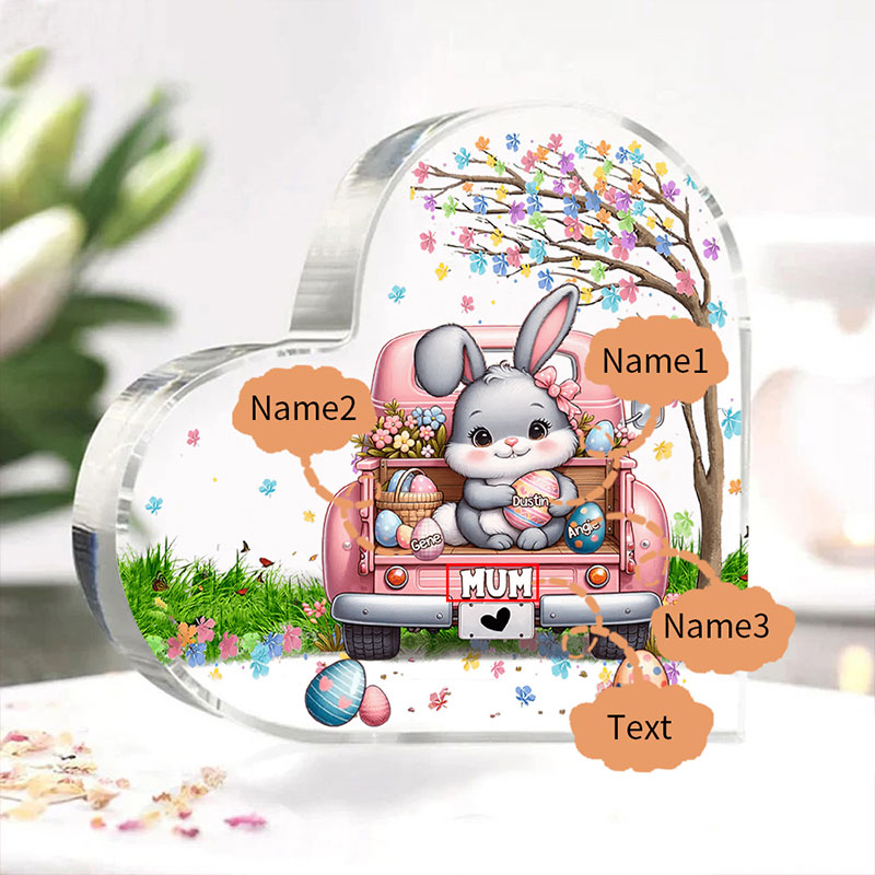 Personalised Mum Easter Bunny Acrylic Heart Keepsake Custom Name Acrylic Plaque Ornaments Gifts Easter Gifts for Nana Mother