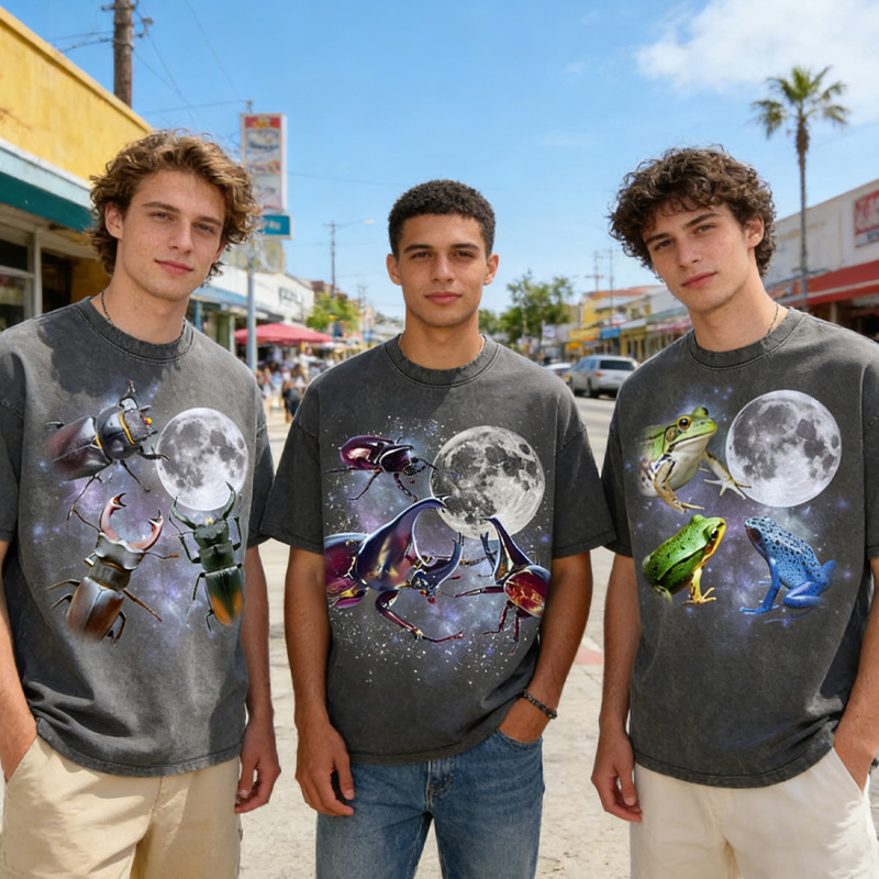 Personalized Vintage Graphic Washed T-shirts Retro Moon Funny Cozy Sleeping Galaxy Tee Oversized Washed Adult Joke Shirt for Geek Lover