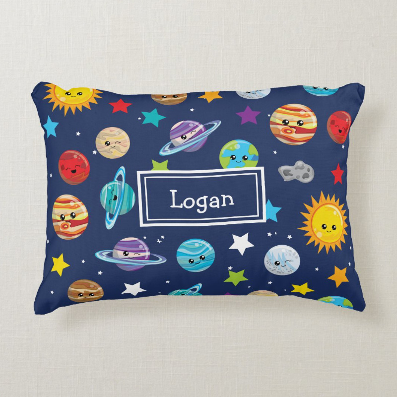 Personalized Solar System Pattern Throw Pillow Cover with Name Outer Space Kids Bedding Home Decor Christmas Birthday Gift for Geek Lover