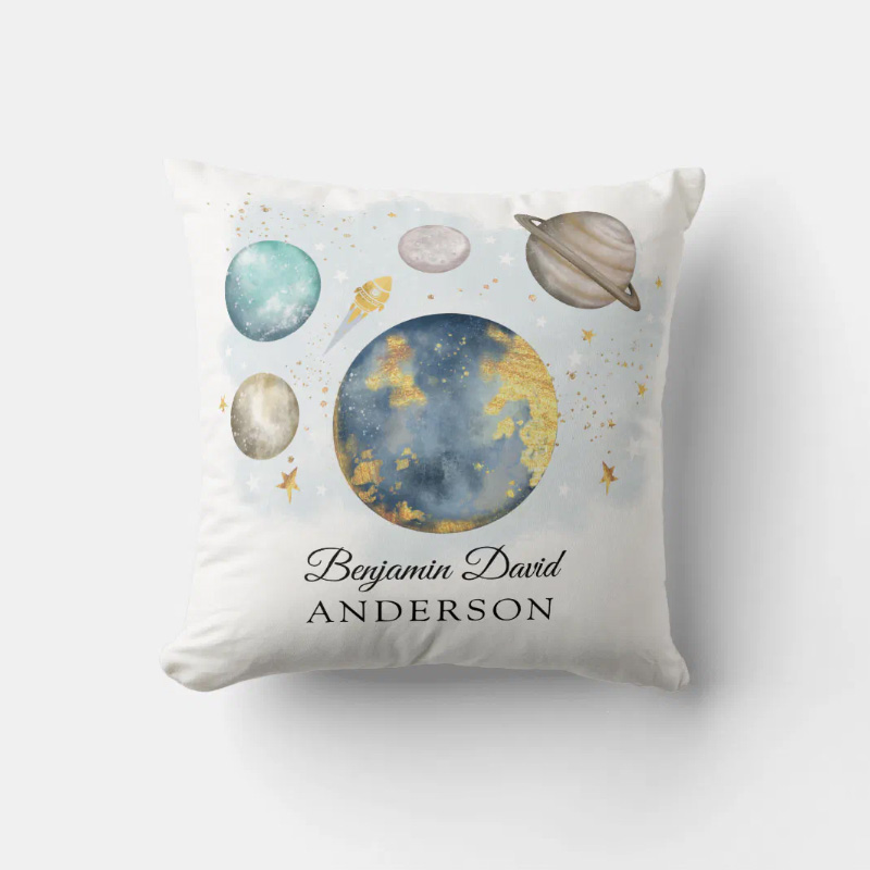 Personalized Space Galaxy Moon Star Boy Nursery  Throw Pillow Astronomy Gift for Child Nerd Geek Lover