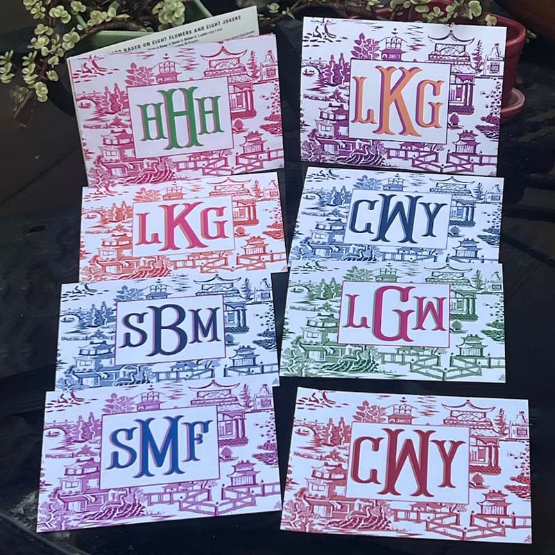 Personalized Mahjong Card Vinyl Stickers Chinoiserie Pagodas Fishtail Monogram