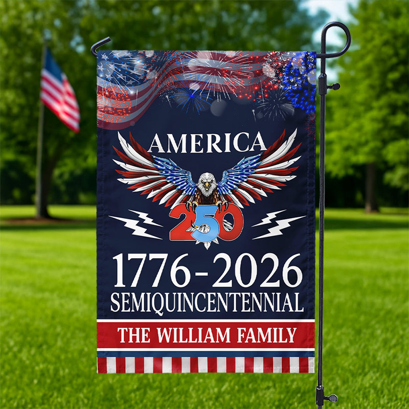 Personalized 250 Years America Semiquincentennial Garden Flag with Family Name