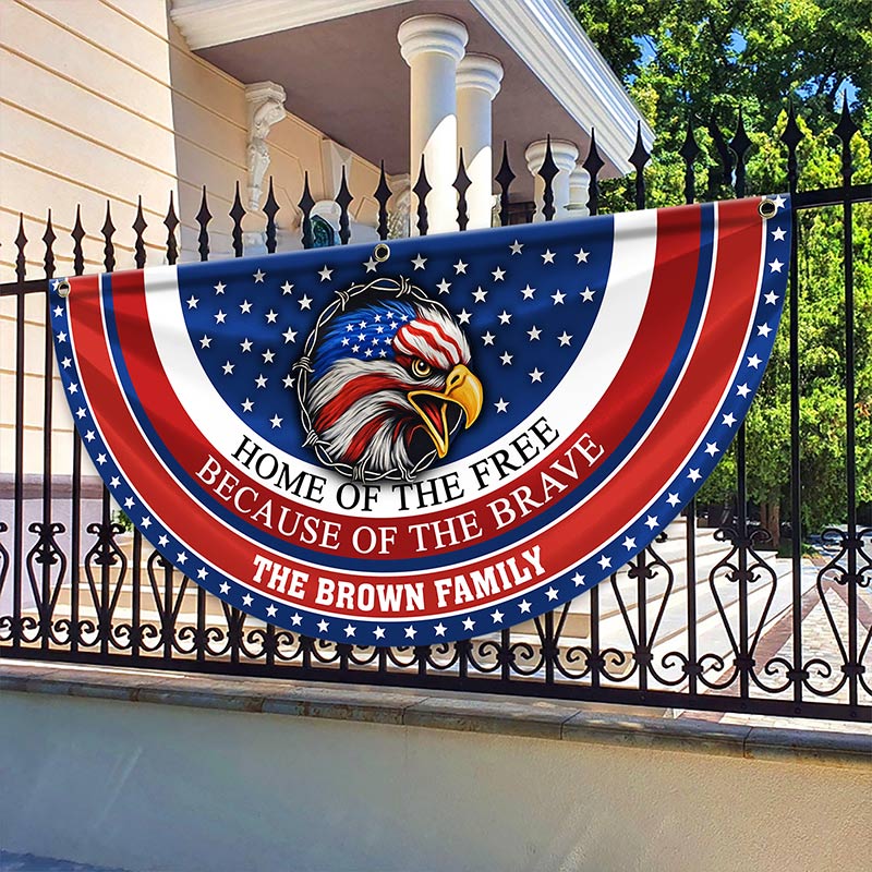 Personalized Family Name Home Of The Free Because Of The Brave Non-Pleated Fan Flag