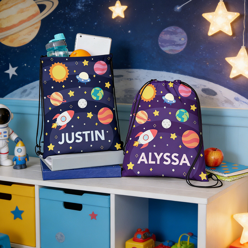Personalized Outer Space Drawstring Goodie Bag Space Favor Bags Backpack for Geek Lover