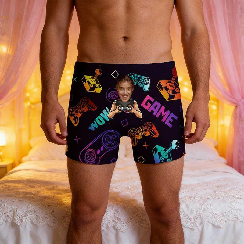 Personalized Picture Mens Underwear Boxer Briefs with Game Controller Pattern Best Gift for Boyfriend Geek Lover