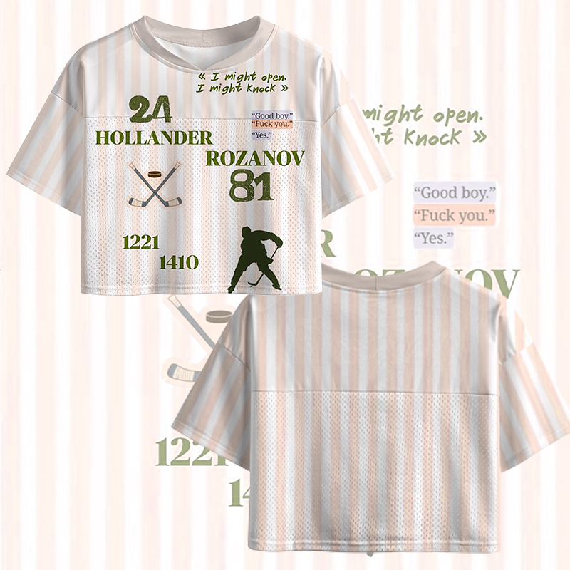 Personalized HR Striped Theme Crop Top Jersey for Female Hockey Fans Romance Hockey Gift