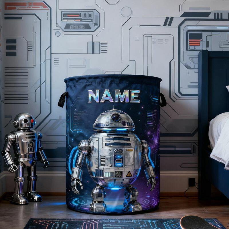 Personalized Robot Designs Waterproof Laundry Basket with Handle and Name Bedroom Laundry Room Birthday Gift for Gamer Geek Lover