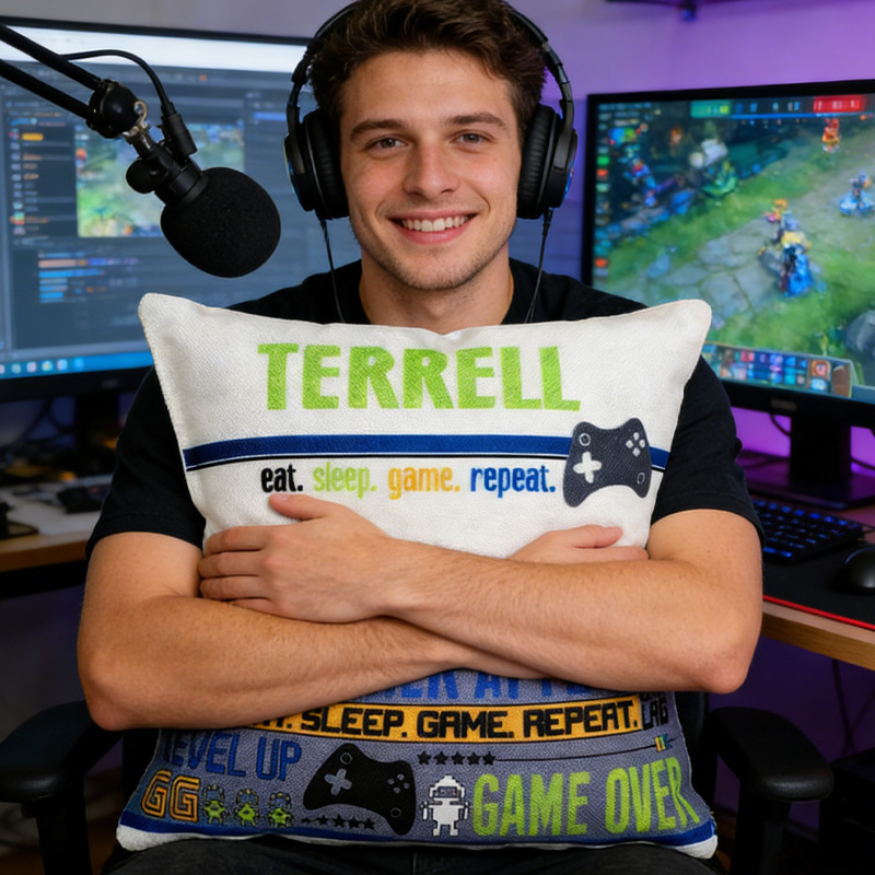 Personalized Video Gamer Throw Pillow Room Decor Gift for Nerd Geek Lover