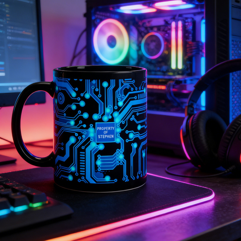 Personalized Blue Circuit Board Mug Custom Computer Coffee Mug Engineer Science Programmer Gift for Geek Lover