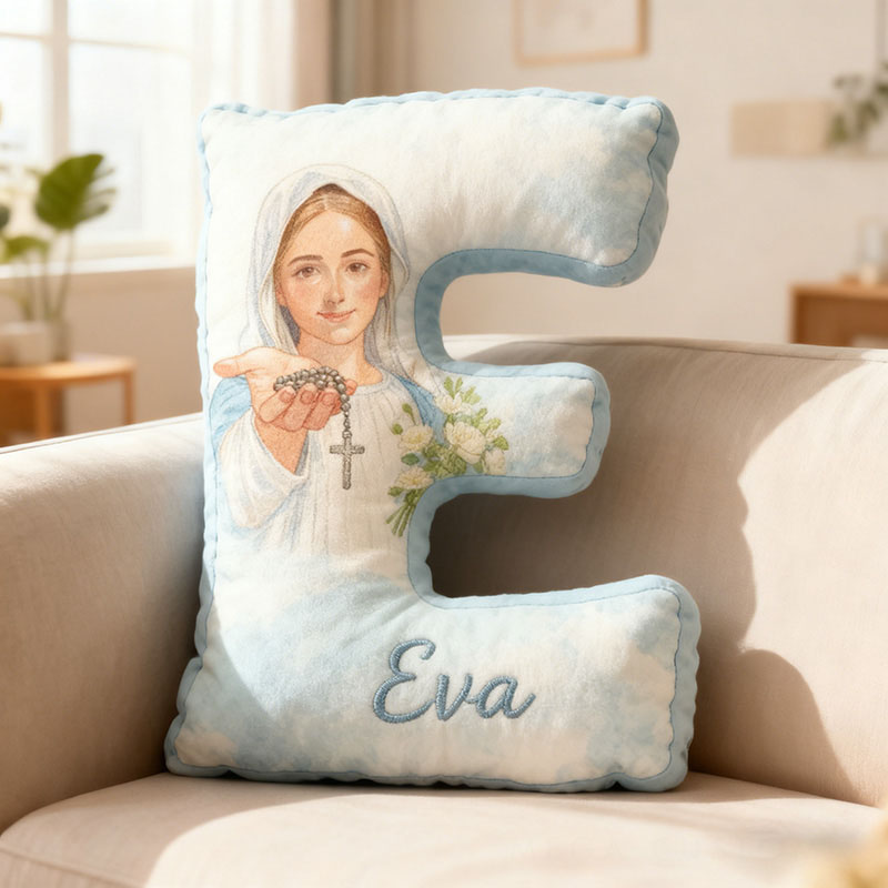 Personalized Virgin Mary Letter Pillow with Custom Name Religious Home Decor Catholic Gift for Her Blessed Gift Graphic 3D Print