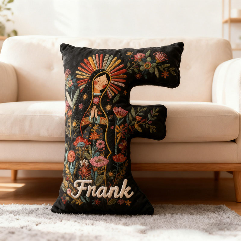Personalized Our Lady of Guadalupe Letter Pillow with Name Catholic Home Decor Religious Gift Blessed Virgin Gift Graphic 3D Print Pillow