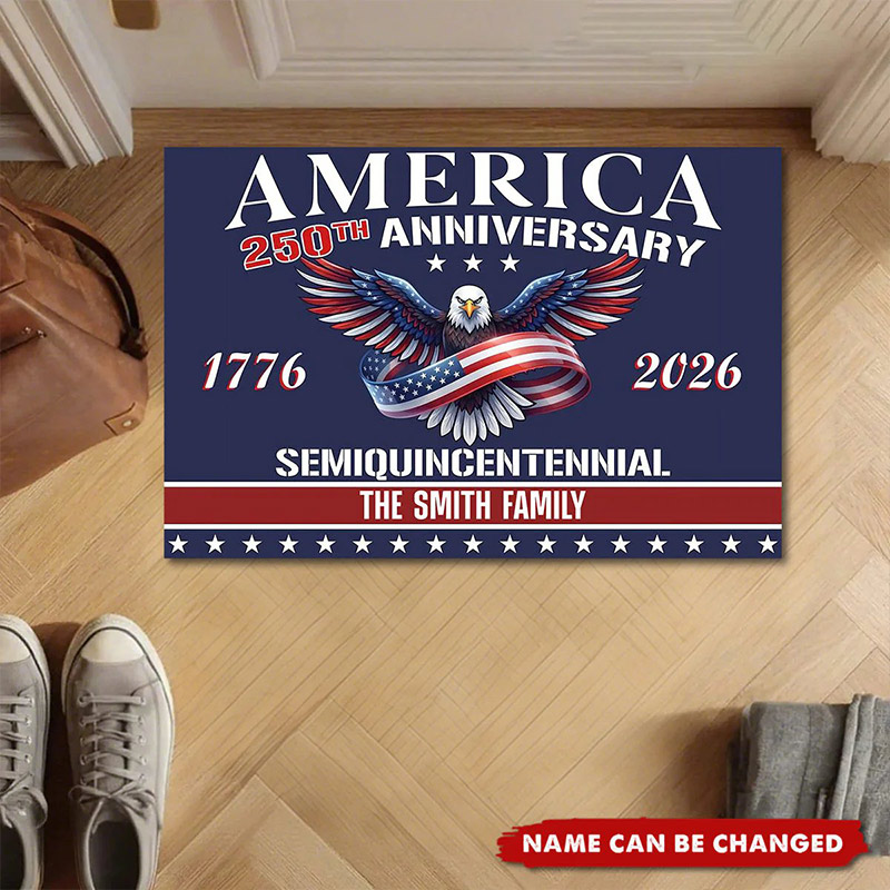 Personalized America 250th Anniversary Dormat for Family Custom  Welcome Doormat with Family Name Gift