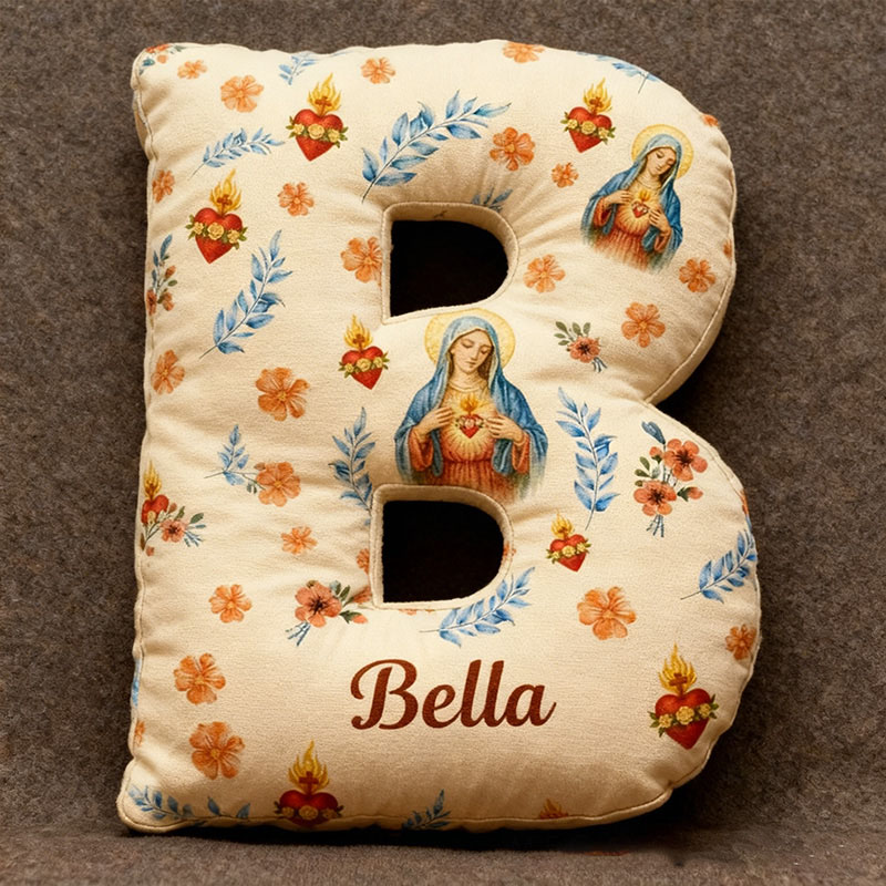 Personalized Immaculate Heart of Virgin Mary Letter Pillow with Custom Name Catholic Home Decor Religious Gift for Her Graphic 3D Print Pillow