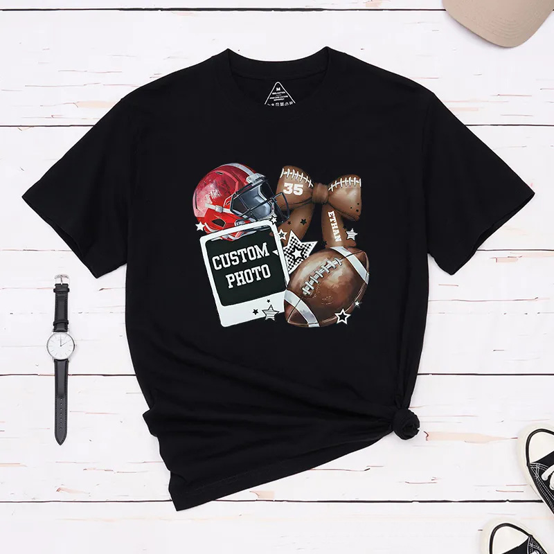 Personalized American Football T-Shirts with Custom Photo, Name, and Number
