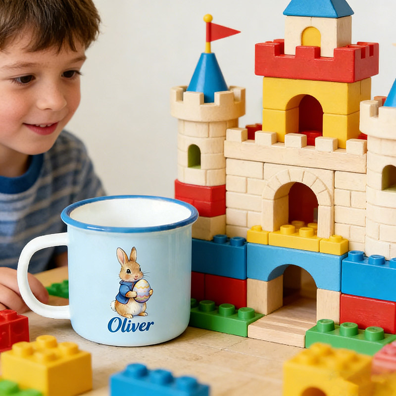 Personalized Cute Easter Egg Rabbit Bunny Enamel Mug with Name Back to School Birthday Easter Gift for Kids