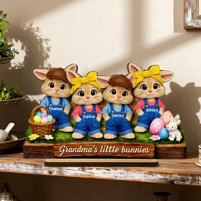 Personalized Grandma's Little Bunnies 1-6 Bunnies Customized 2-Layered Wooden Plaque Easter Gift for Grandma Farmhouse Tiered Tray Decor