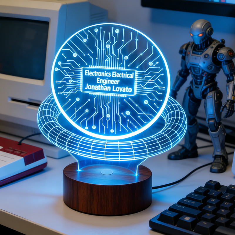 Personalized Electronics Engineer 3D Led Lamp LED Night Light with Wooden Base Birthday Gift for Electronics Engineer Geek Lover