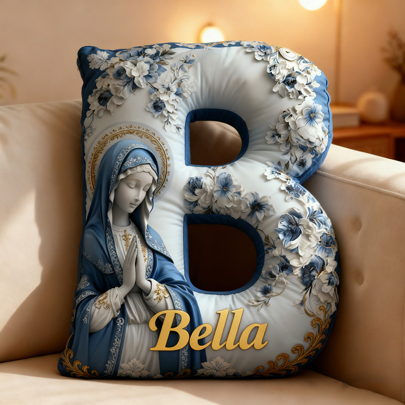 Personalized Believe Virgin Mary Letter Pillow Graphic 3D Print Pillow with Custom Name Home Decor Religious Faith Gift Catholic Gift for Her