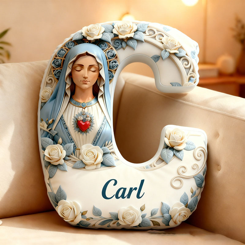Personalized Sacred Heart of Mary Letter Pillow Graphic 3D Print Pillow with Custom Name Home Decor Religious Gift Catholic Gift for Her