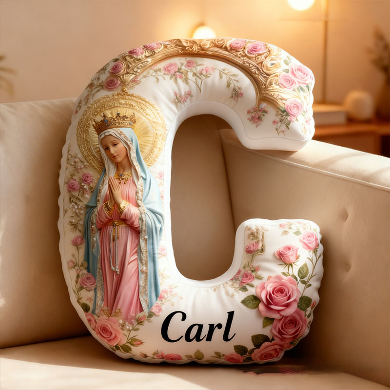 Personalized Queen Of Divine Virgin Mary Letter Pillow Graphic 3D Print Pillow with Name Home Decor Religious Gift Catholic Gift for Women