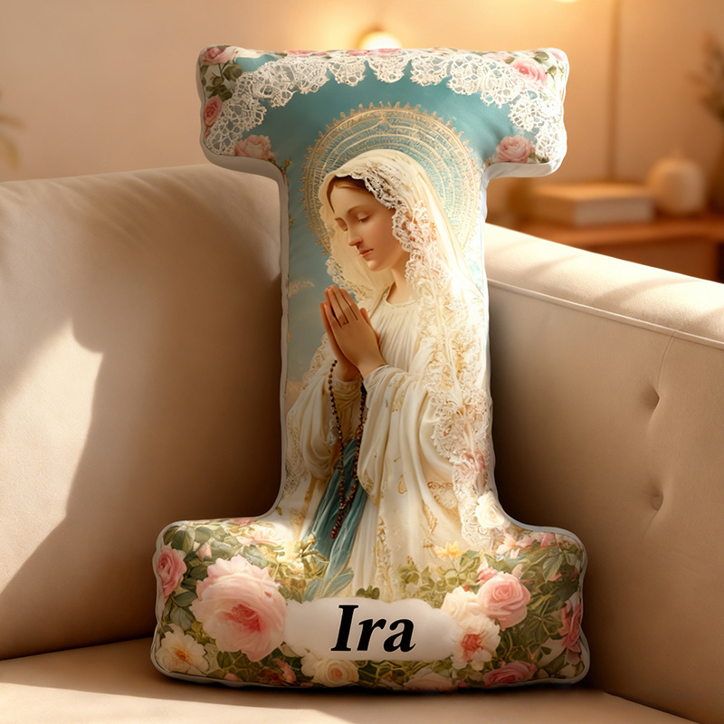 Personalized Our Lady of Grace Graphic 3D Print Letter Pillow with Custom Name Home Decor Religious Gift Catholic Faith Gift for Her