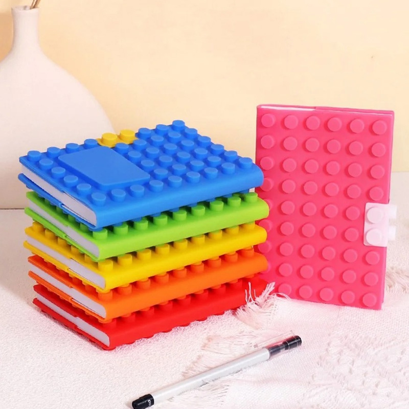Personalized Building Block Notebook with Name A6 Mini Notepad Colorful Silicone Brick Style Lined Journal Notebook Birthday Party Favors for Geek Lover