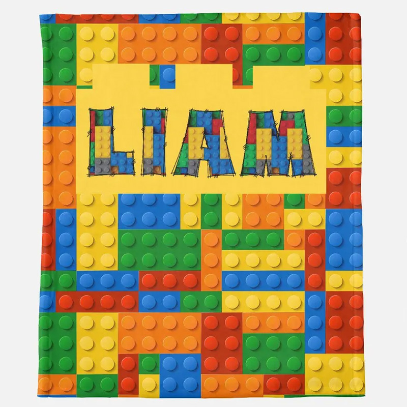 Personalized Building Block Throw Blanket with Name Home Decor Birthday Gift for Geek Lover