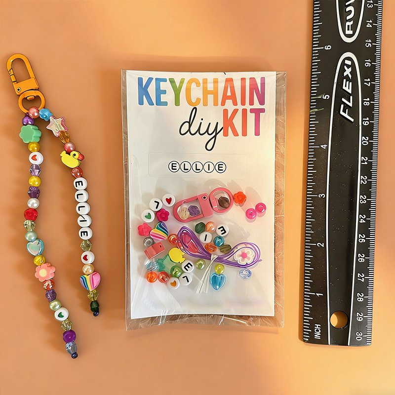 Personalized Name Keychain Kit gift for kids DIY Hearts and Flowers Beaded Party Activity Custom Friendship beaded Retro Keychain Class Activity Kit 