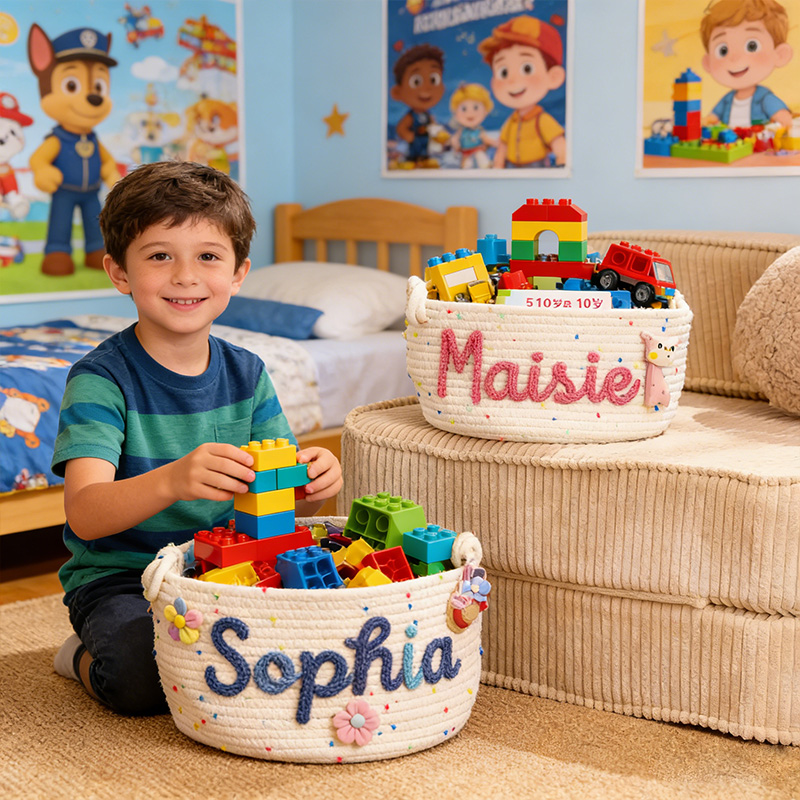 Personalized Handmade Candy Basket Personalized Name Storage Baby Shower Gift S-XL Icon Option  Toy Organizer Easter Basket gift for kids