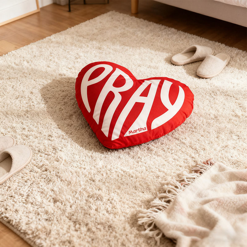 Personalized Pray Heart Pillow with Custom Name Hoom Decor Religious Christian Gift for Her Faith Gift for Family Graphic 3D Print Pillow