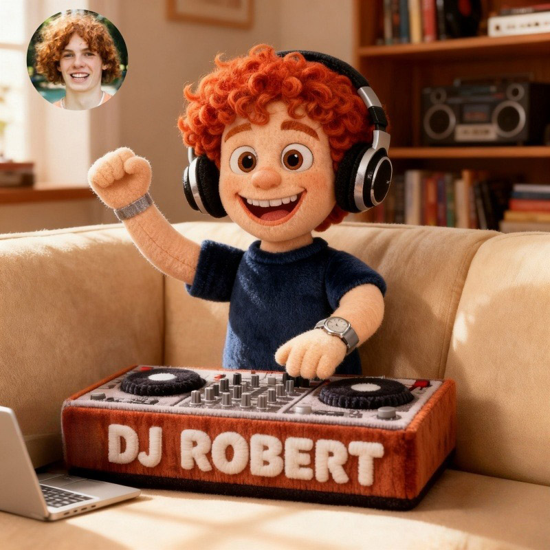 Personalized Graphic 3D Print Pixar Style Cartoon DJ Boy Portrait Pillow with Your Photo and Name for DJ Boys Rock Music Lovers for Room and Music Room